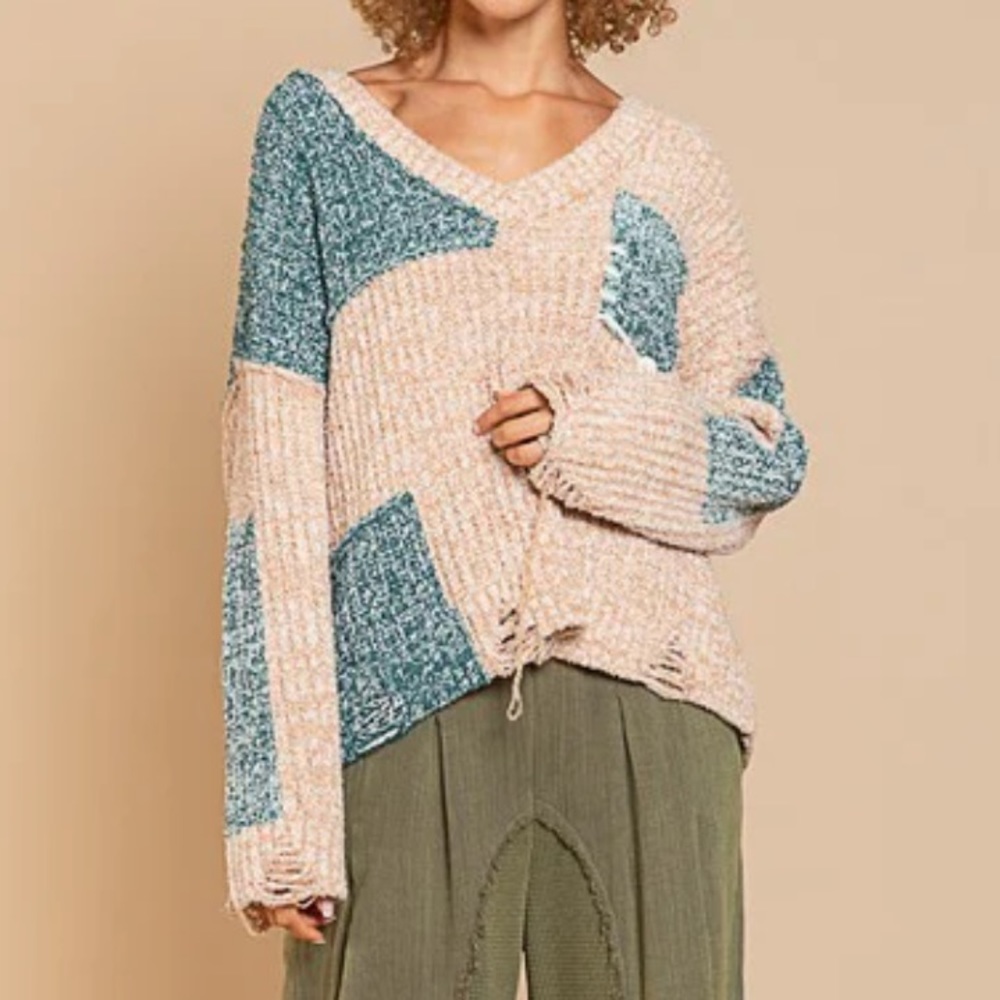 Pol Camille V Neck Patchwork Colorblock Distresse… - image 7